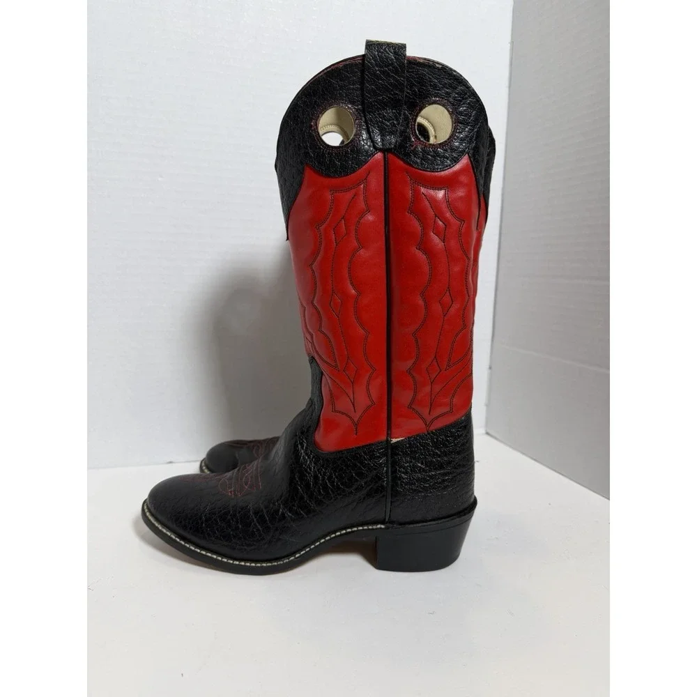 Texas Brand Vintage Western Cowboy Boots Black Red Leather Cowgirl USA 5.5D